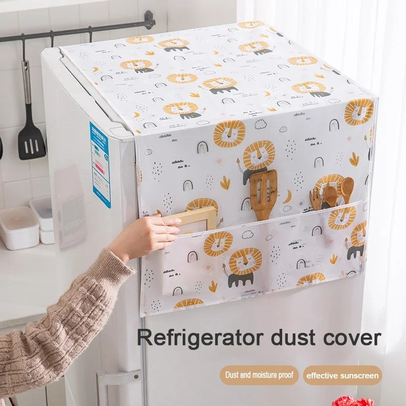 Water and Dust-proof Refrigerator Cover with Storage Pockets