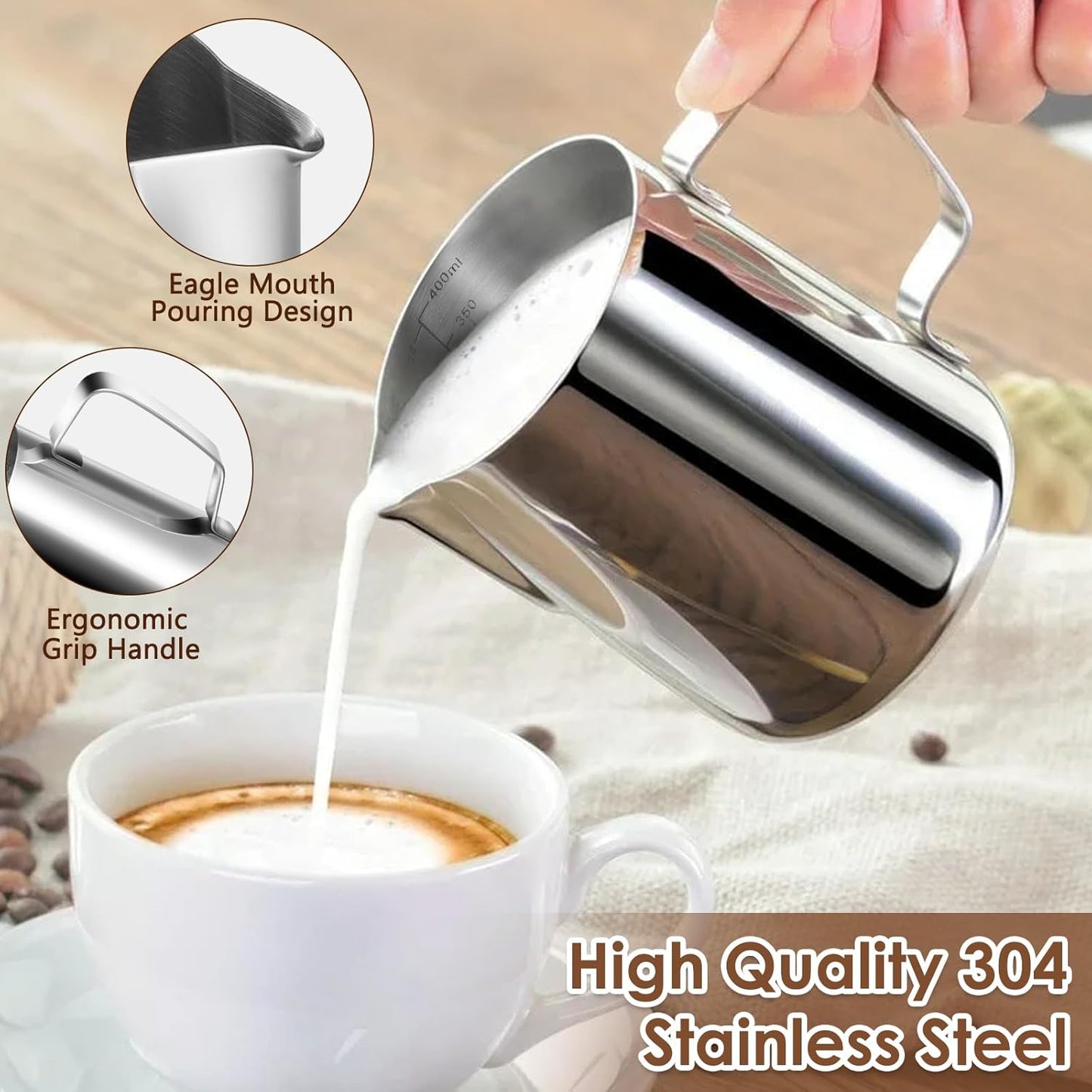 Stainless Steel Latte Art Cup Milk Creamer Frothing Pitcher With Scale