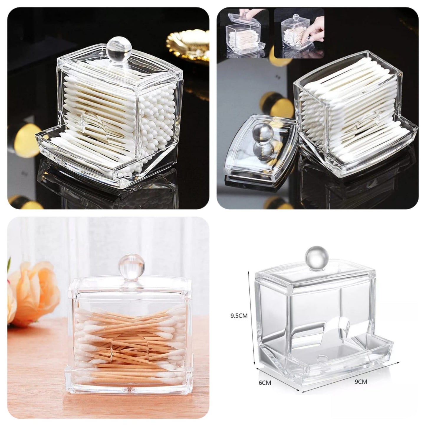 Acrylic Cotton Buds Holder ,Transparent Cosmetic,  Jewelry Storage Box