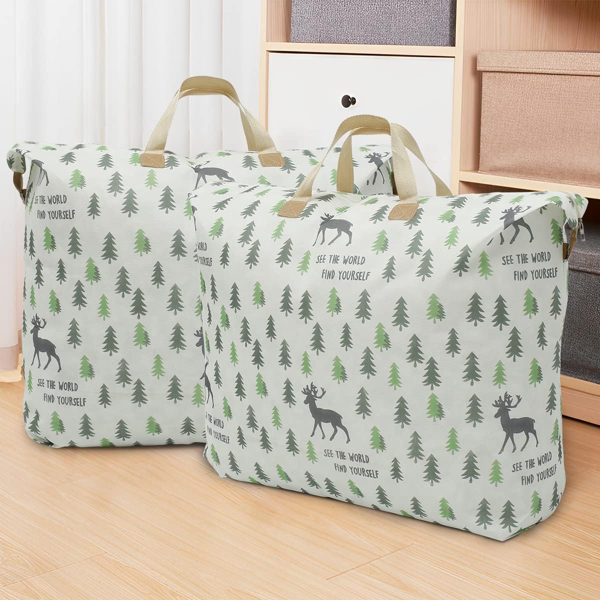 Large Capacity Tree Printed Foldable Quilt Storage Bag Organizer