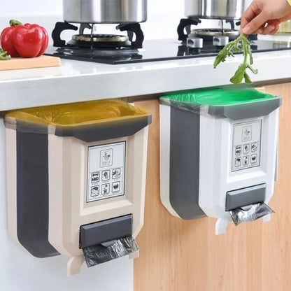 Kitchen Wall-Mounted Folding Dustbin with Garbage Bag Holder