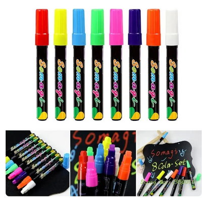 Pack of 8 Cleanable LED Highlighter Blackboard - Liquid Chalk Markers Set