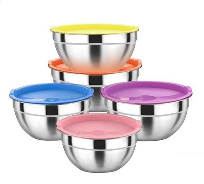 Pack of 5 Stainless Salad Bowls with Lids,