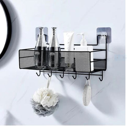 WALL SHELF WITH HOOKS / MESHED WALL SHELF