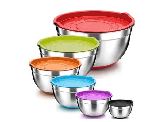 Pack of 5 Stainless Salad Bowls with Lids,