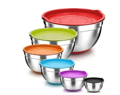 Pack of 5 Stainless Salad Bowls with Lids,