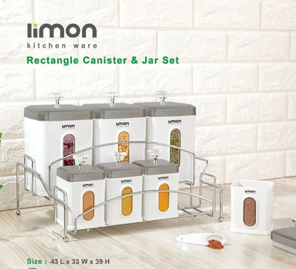 LIMON KITCHEN WARE SET OF 7 PIECES RECTANGLE ACRYLIC SPICE JARS WITH STAND