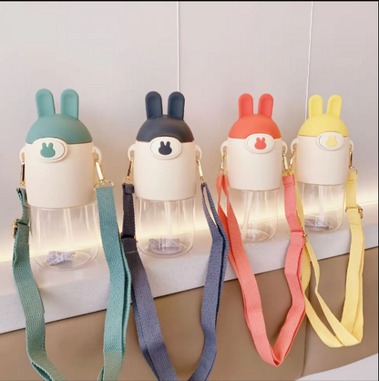 Rabbit Shape Kids' Transparent Water Bottle With Straw