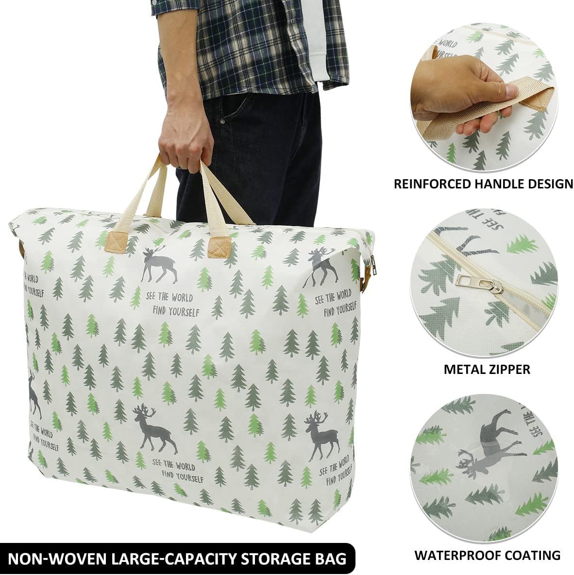 Large Capacity Tree Printed Foldable Quilt Storage Bag Organizer