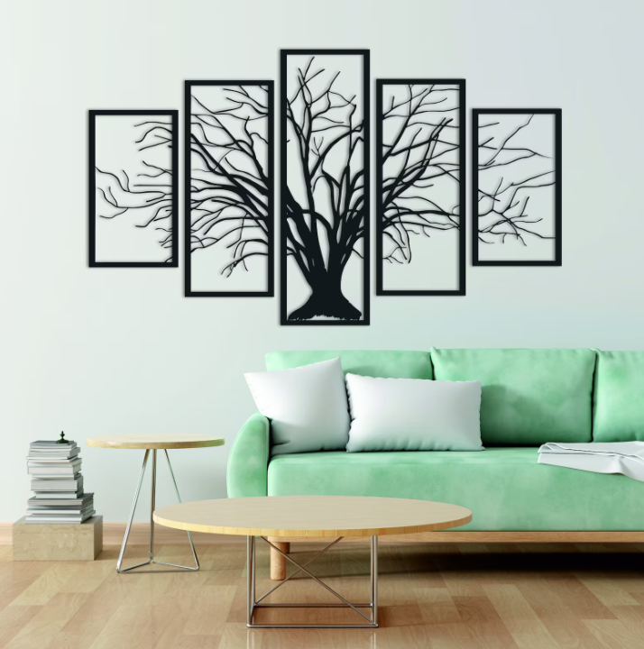 5 Grid Autumn Tree Wooden Wall Art