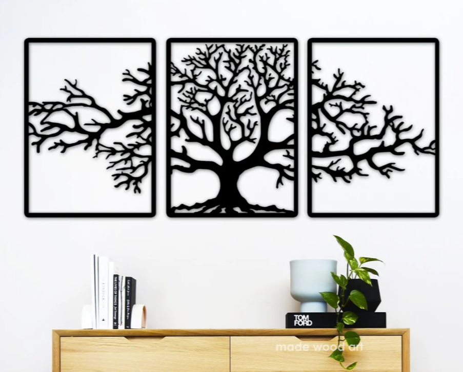 3 Grid Vintage Tree Wooden Wall Art