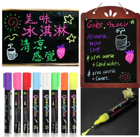 Pack of 8 Cleanable LED Highlighter Blackboard - Liquid Chalk Markers Set