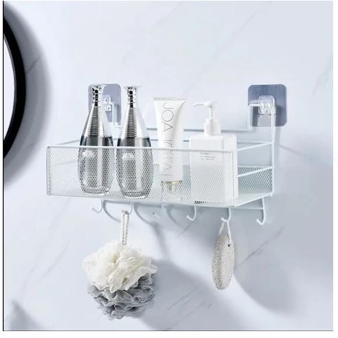 WALL SHELF WITH HOOKS / MESHED WALL SHELF