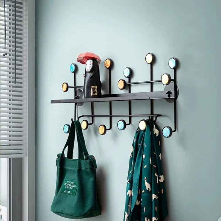 Nordic Style Wall Shelf With Hooks - Rectangle