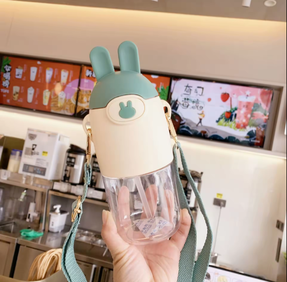 Rabbit Shape Kids' Transparent Water Bottle With Straw