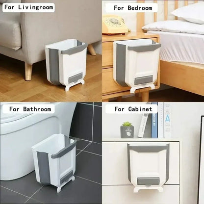 Kitchen Wall-Mounted Folding Dustbin with Garbage Bag Holder