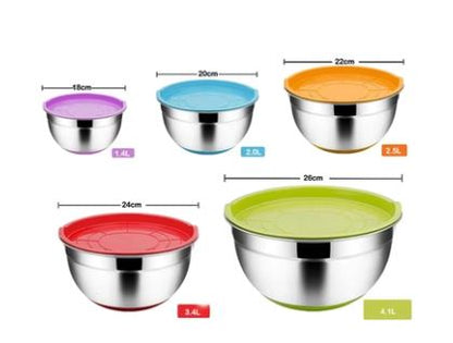 Pack of 5 Stainless Salad Bowls with Lids,