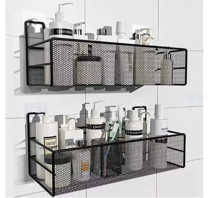 WALL SHELF WITH HOOKS / MESHED WALL SHELF