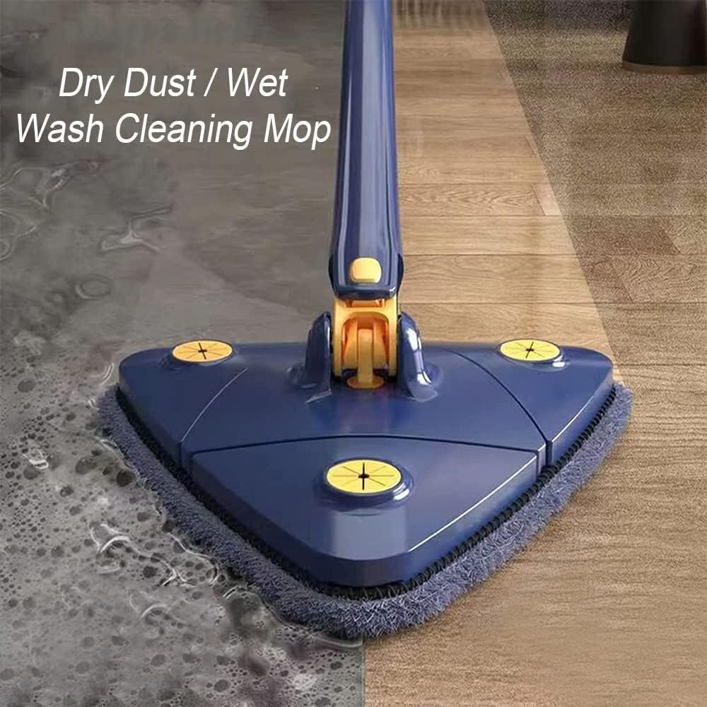 Foldable Triangular Floor Mop with 360° Rotating Base and Telescopic Handle