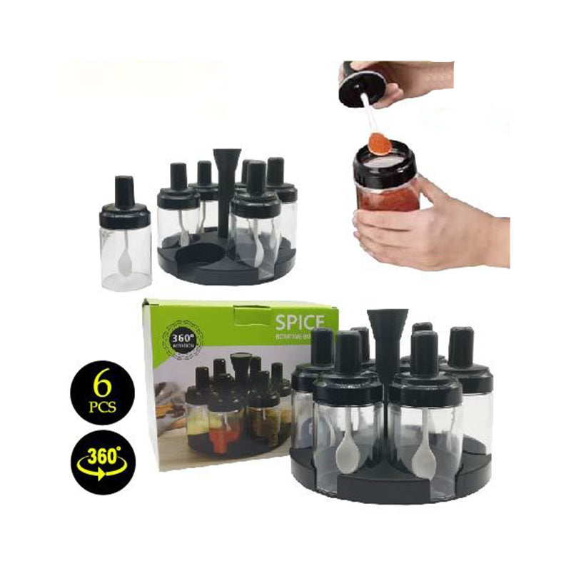 Plastic 6 Piece Rotating Condiment Spice Jar