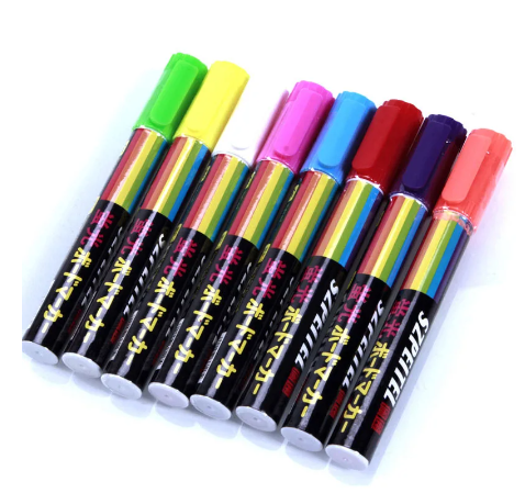 Pack of 8 Cleanable LED Highlighter Blackboard - Liquid Chalk Markers Set