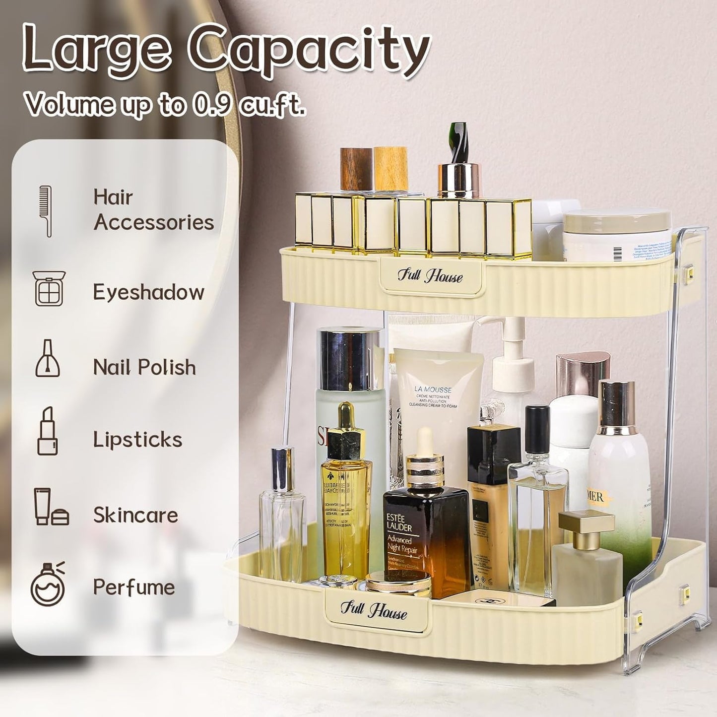 2-Tier Cosmetic Organizer - Large Capacity Makeup & Skincare Storage Rack