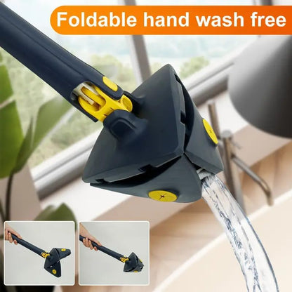 Foldable Triangular Floor Mop with 360° Rotating Base and Telescopic Handle