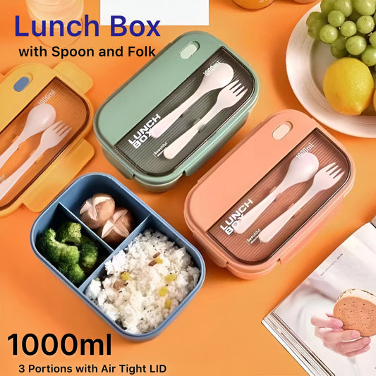 1000ML Lunch Box For Adults and Student ,3 Grids Leakproof Microwaveable Seal Bento Box With Fork & Spoon