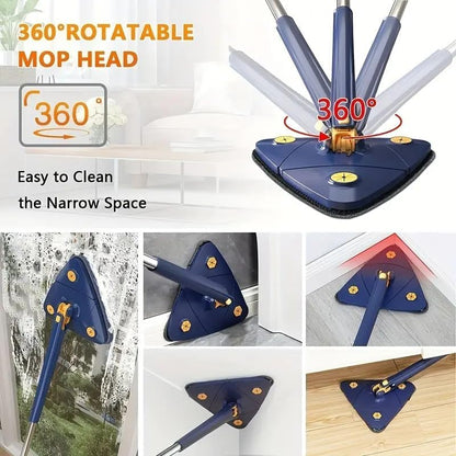 Foldable Triangular Floor Mop with 360° Rotating Base and Telescopic Handle