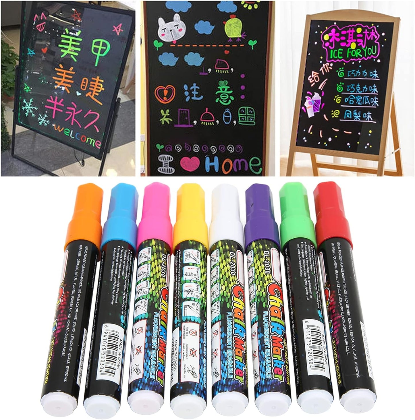 Pack of 8 Cleanable LED Highlighter Blackboard - Liquid Chalk Markers Set