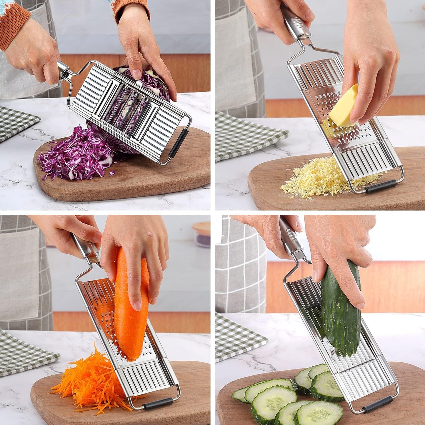 Stainless Steel Vegetable and Cheese Grater with Long Handle