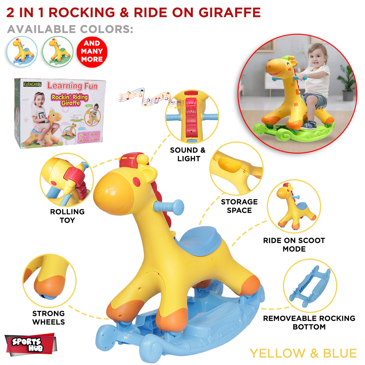 2 in 1 Rocker & Scoot Riding Rocking Giraffe Ride On