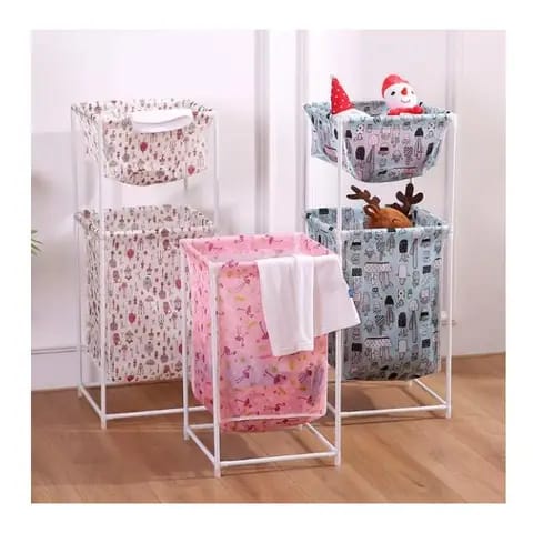 Large Capacity Double Layer Foldable Dirty Laundry Cloth Basket