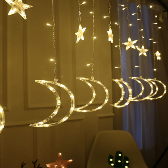 Star and Moon Curtain String Lights Ramadan Wall Decor