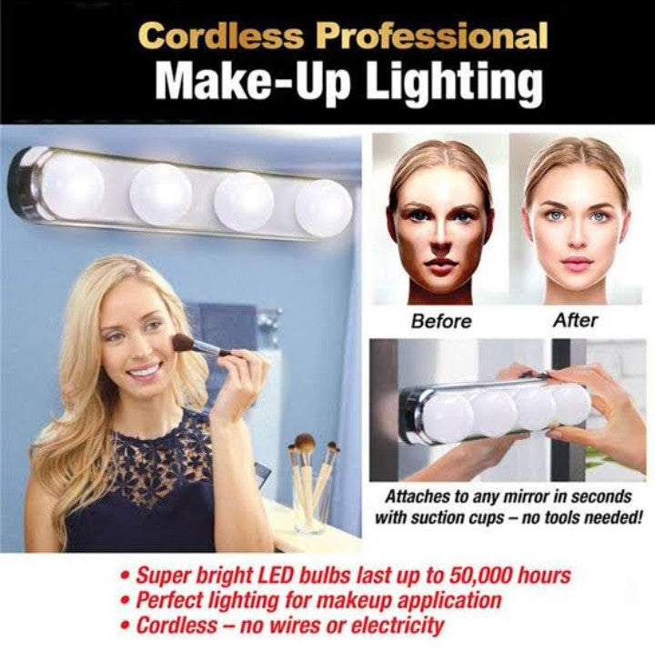 Studio Glow Make Up Light With Bright 4 LED Bulbs Portable Cosmetic Mirror Light