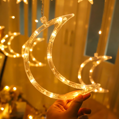 Star and Moon Curtain String Lights Ramadan Wall Decor