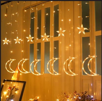 Star and Moon Curtain String Lights Ramadan Wall Decor