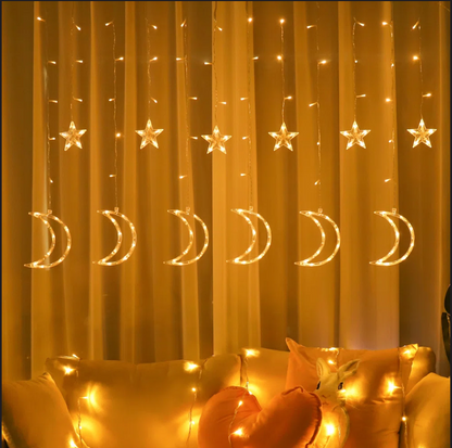 Star and Moon Curtain String Lights Ramadan Wall Decor