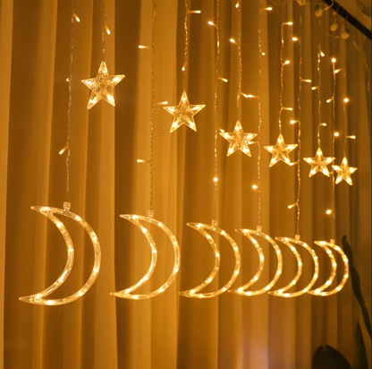 Star and Moon Curtain String Lights Ramadan Wall Decor