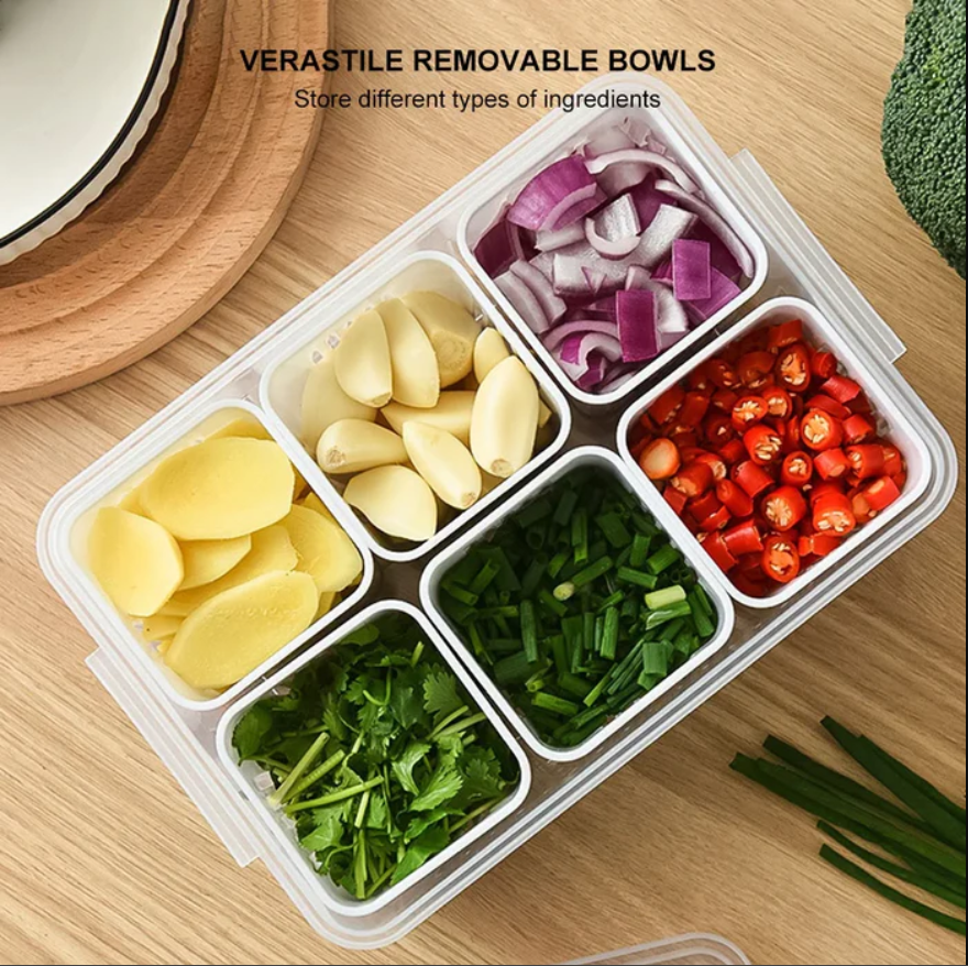 6 Grid Vegetable & Fruit Storage Box With Lid