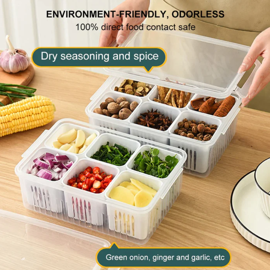 6 Grid Vegetable & Fruit Storage Box With Lid