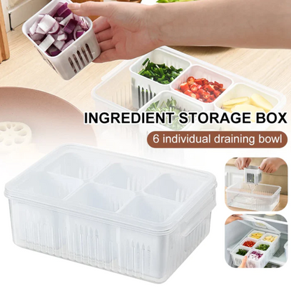 6 Grid Vegetable & Fruit Storage Box With Lid