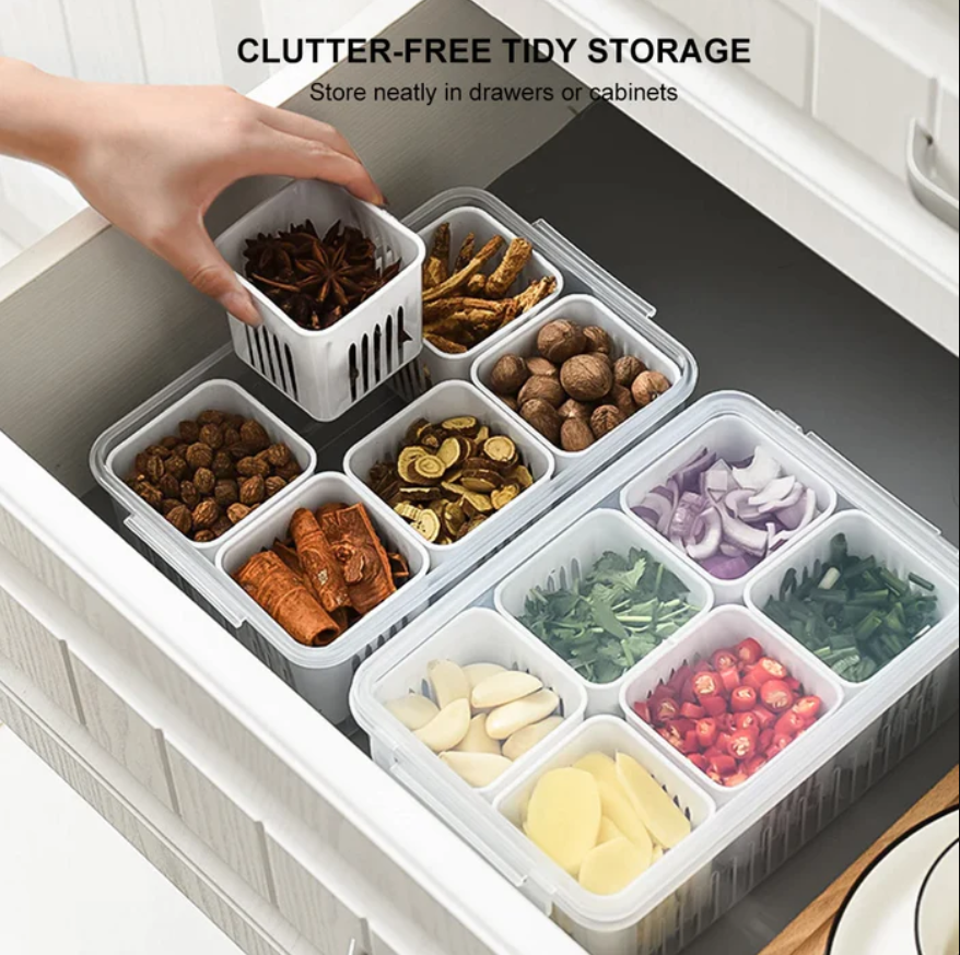 6 Grid Vegetable & Fruit Storage Box With Lid