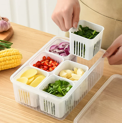 6 Grid Vegetable & Fruit Storage Box With Lid