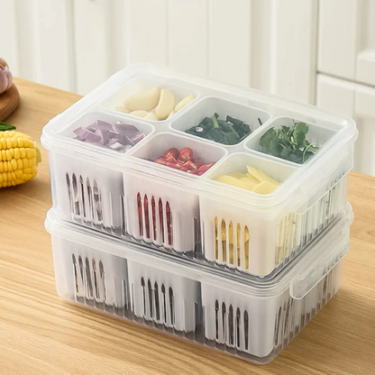 6 Grid Vegetable & Fruit Storage Box With Lid