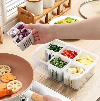 6 Grid Vegetable & Fruit Storage Box With Lid