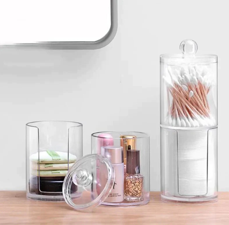 Double Layer Transparent Cotton Puff Storage Box