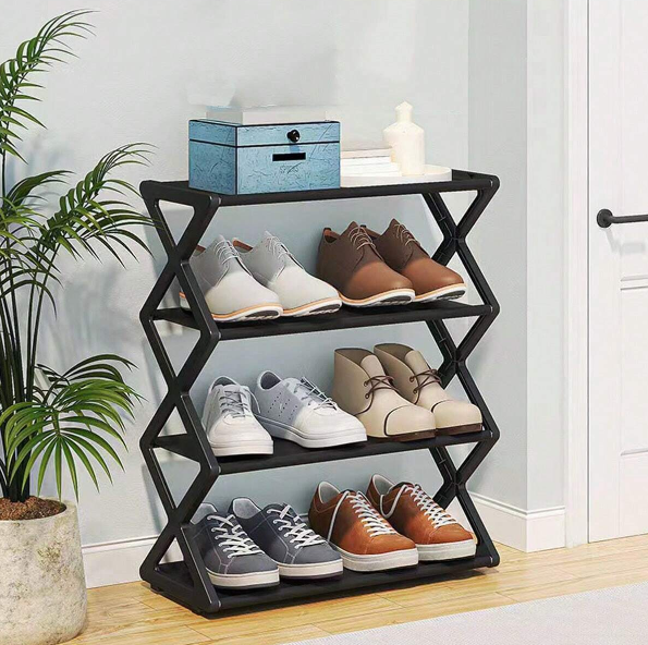 4 Layers X-Type Foldable ZigZag Shoe Rack Organizer Stand