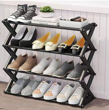 4 Layers X-Type Foldable ZigZag Shoe Rack Organizer Stand