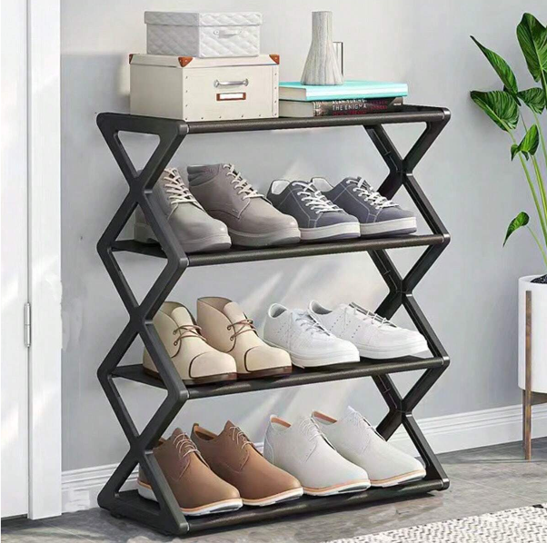 4 Layers X-Type Foldable ZigZag Shoe Rack Organizer Stand